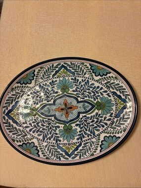 Oval Melamine Serving Plate in Teal, Blue and Green